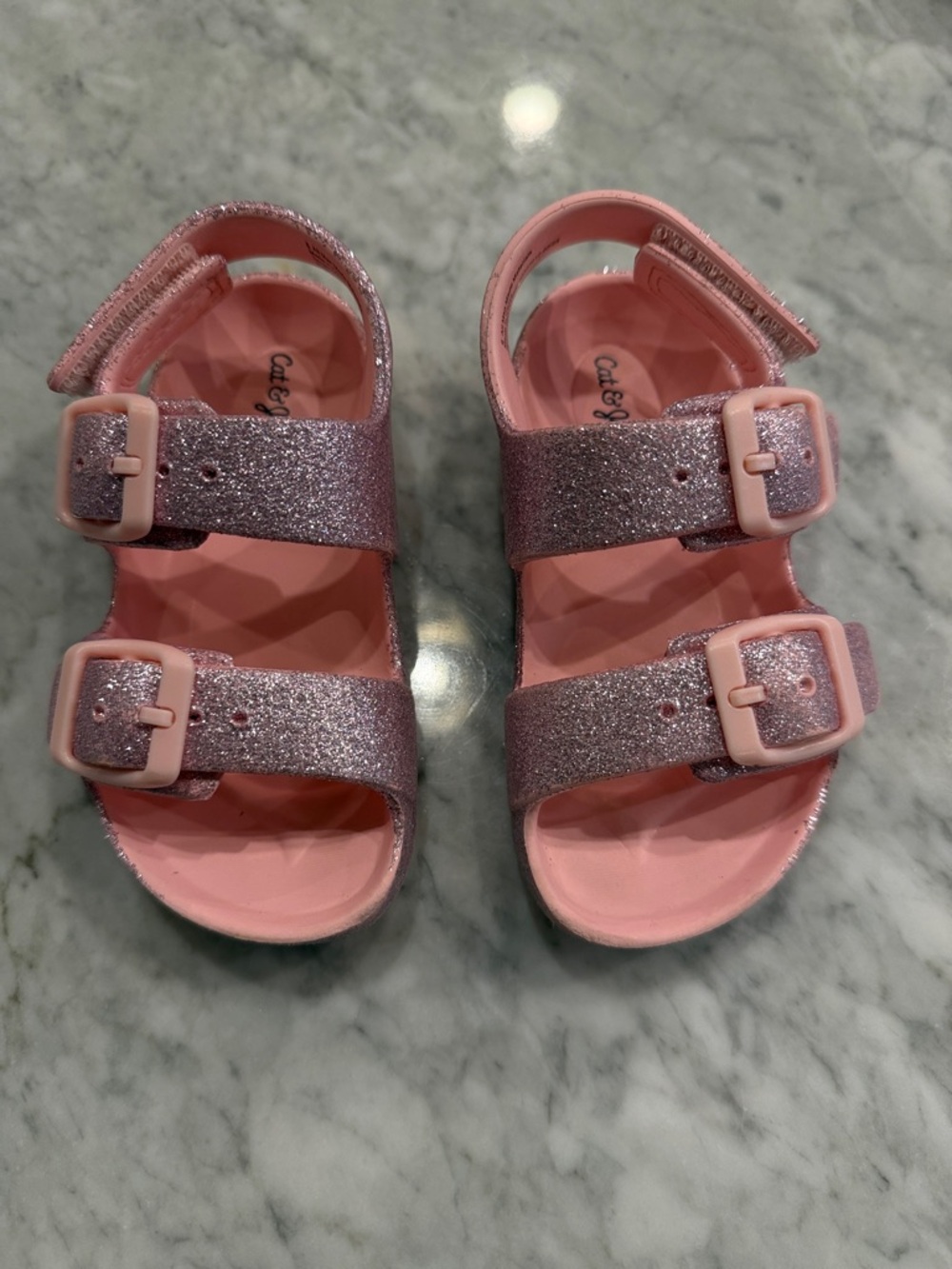 Cat & Jack Pink Glitter Double-Buckle Kids Sandals